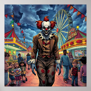 Happy Halloween   Spooky Clown at Carnival Poster