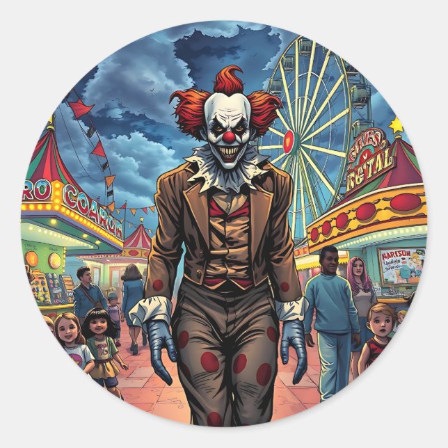 Happy Halloween | Spooky Clown Classic Round Sticker (Front)