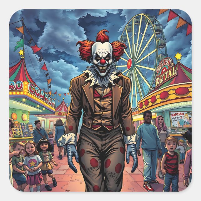 Happy Halloween | Spooky Clown Square Sticker (Front)