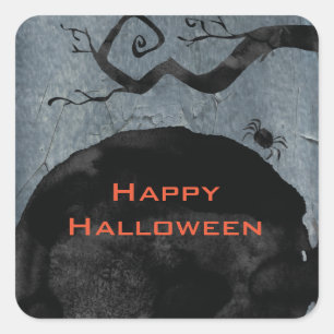 Happy Halloween Spooky Creepy Black Spider Square Sticker