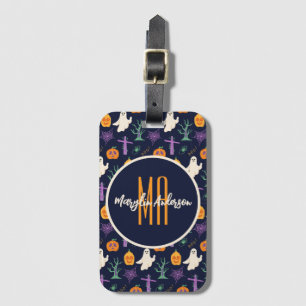 HAPPY HALLOWEEN SPOOKY CUSTOMIZABLE MONOGRAM LUGGAGE TAG