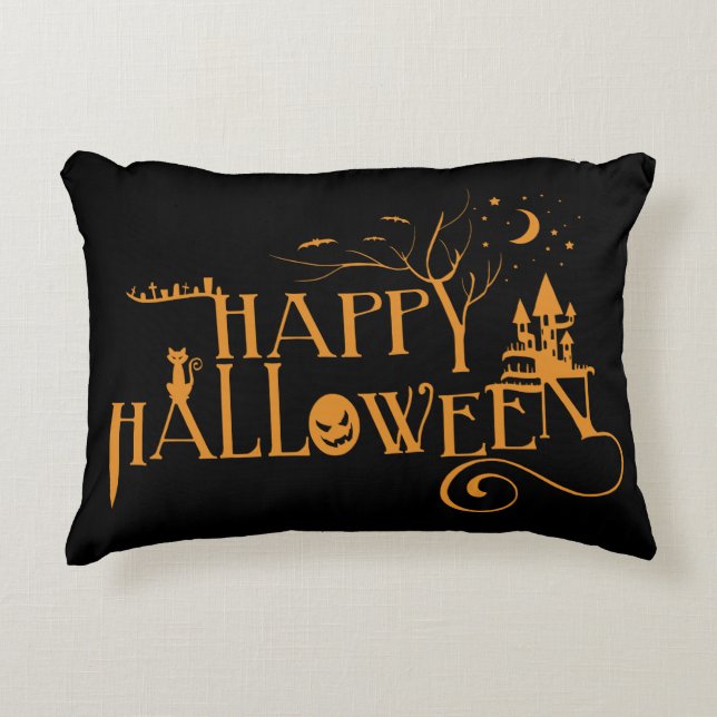Happy Halloween Spooky Decorated Font Decorative Cushion (Front)