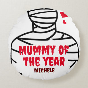 Happy Halloween Spooky family Mummy Of The Year Round Cushion