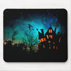 Happy Halloween Spooky Flying Witch Mousepad