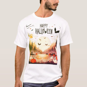 Happy Halloween Spooky Forest Ghosts and Pumpkins T-Shirt