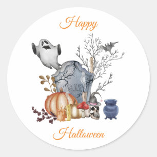 Happy Halloween Spooky Friends Illustration Classic Round Sticker