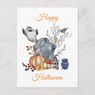 Happy Halloween Spooky Friends Illustration Holiday Postcard