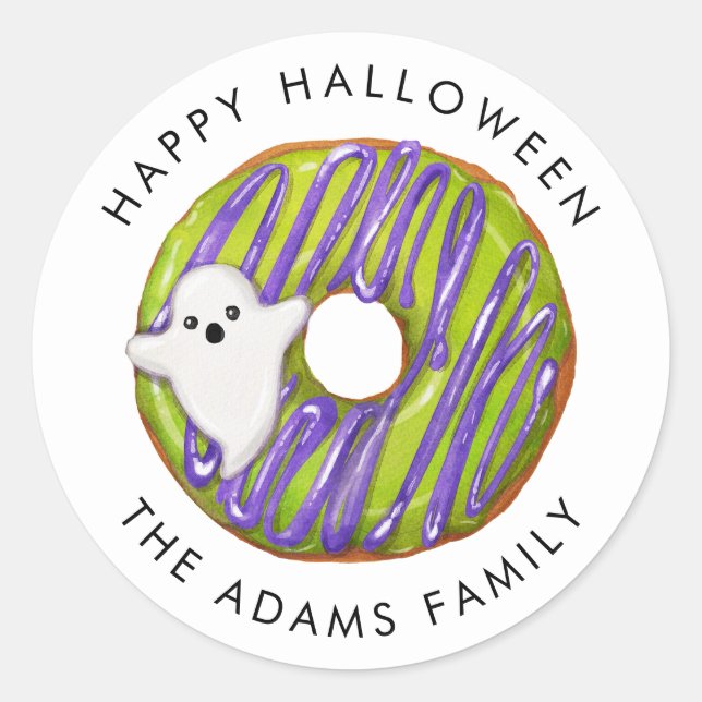Happy Halloween Spooky Ghost Doughnut Classic Round Sticker (Front)