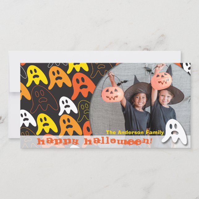 Happy Halloween Spooky Ghosts Children's Photo  Holiday Card (Front)