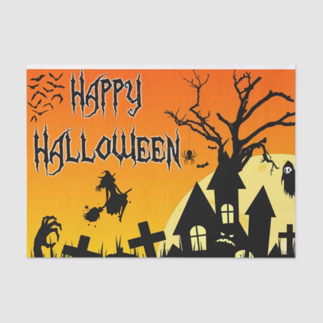 Happy Halloween Spooky Haunted House, Cemetery  Tissue Paper (Front)