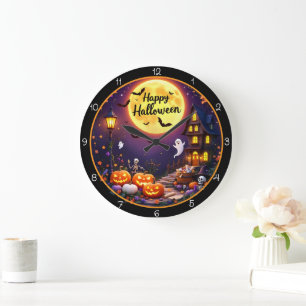 Happy Halloween Spooky Haunted House Large Clock