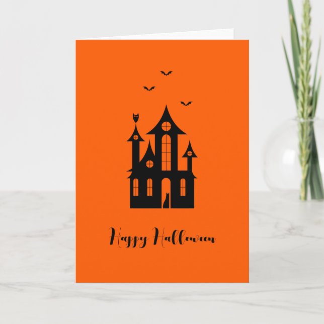 Happy Halloween Spooky Haunted House Orange Black Card (Front)