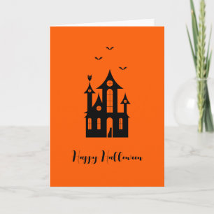 Happy Halloween Spooky Haunted House Orange Black Card