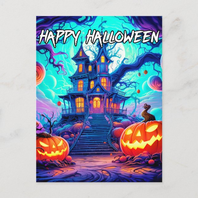 Happy Halloween | Spooky Haunted House  Postcard (Front)