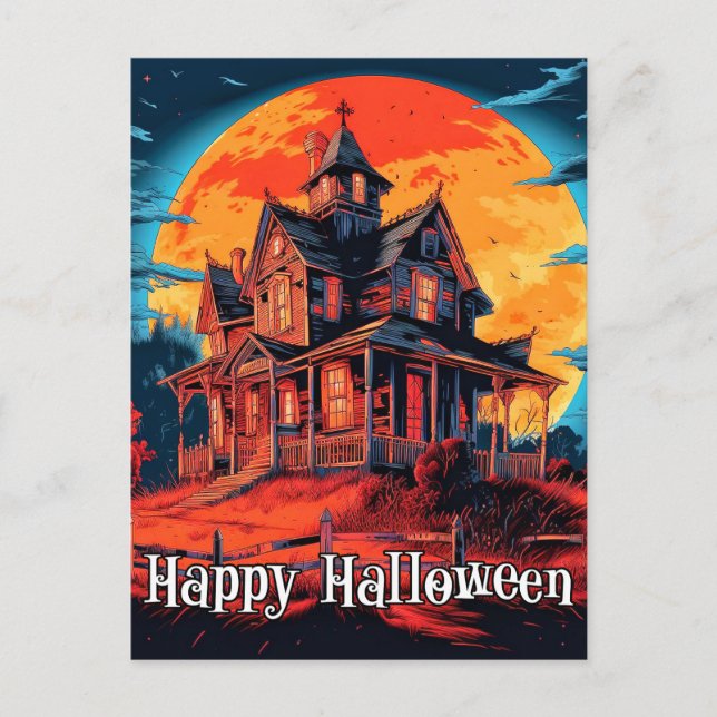 Happy Halloween | Spooky Haunted House Postcard (Front)