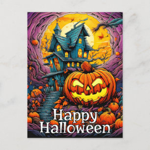 Happy Halloween Spooky Haunted House Postcard
