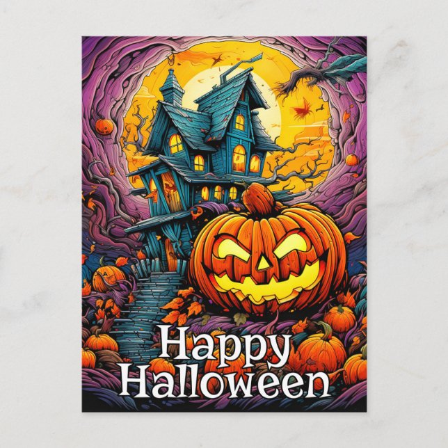 Happy Halloween | Spooky Haunted House Postcard (Front)