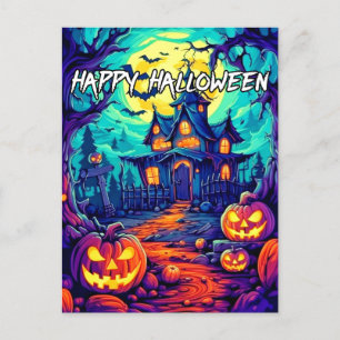 Happy Halloween Spooky Haunted House Postcard