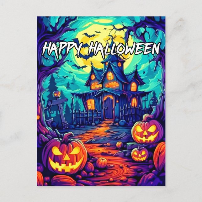 Happy Halloween Spooky Haunted House Postcard (Front)