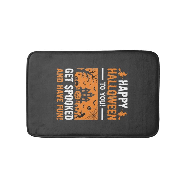 Happy Halloween Spooky Haunted House Quote Bath Mat (Front)