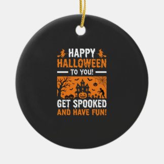 Happy Halloween Spooky Haunted House Quote Ceramic Tree Decoration