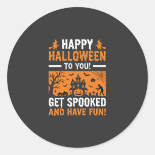 Happy Halloween Spooky Haunted House Quote Classic Round Sticker