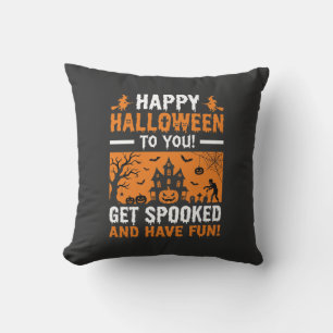 Happy Halloween Spooky Haunted House Quote Cushion