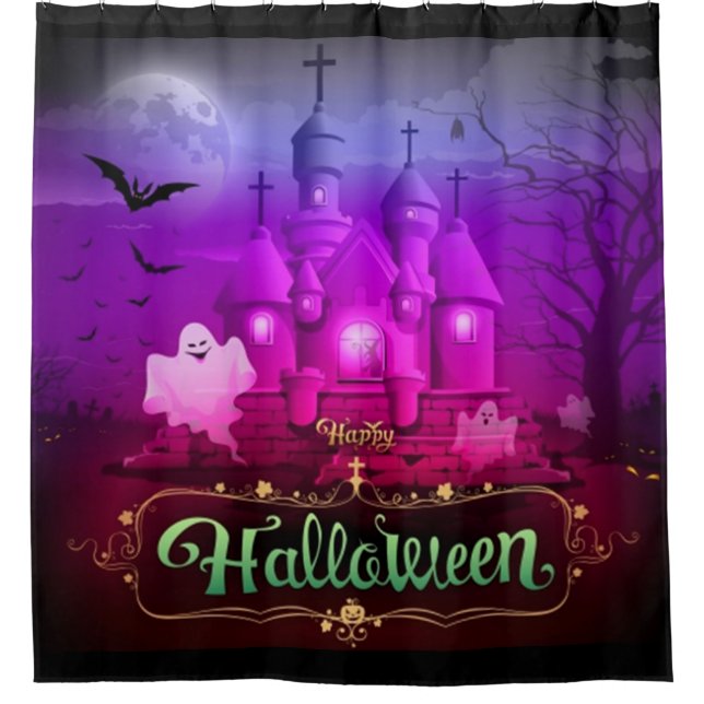 Happy Halloween Spooky Haunted House Shower Curtain (Front)