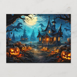 Happy Halloween   Spooky Haunted Manor Postcard