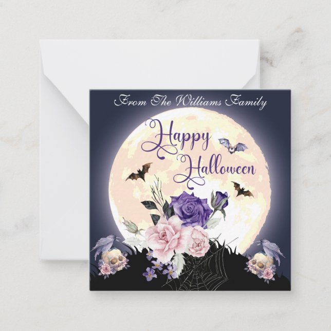  happy halloween spooky moon and roses holiday card (Front)