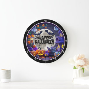 Happy Halloween Spooky Night Large Clock