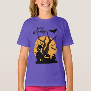 Happy Halloween Spooky Night Silhouettes Girl's T-Shirt