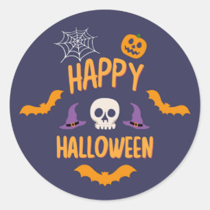 Happy Halloween spooky pumpkin bat orange design Classic Round Sticker