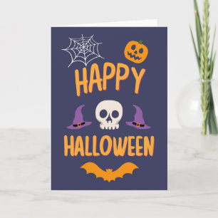 Happy Halloween spooky pumpkin bat orange design Holiday Card