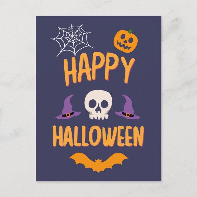 Happy Halloween spooky pumpkin bat orange design Holiday Postcard (Front)