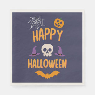 Happy Halloween spooky pumpkin bat orange design Napkin