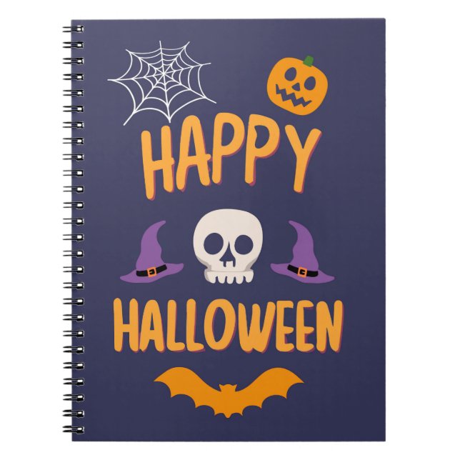 Happy Halloween spooky pumpkin bat orange design Notebook (Front)