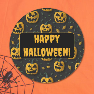 Happy halloween spooky pumpkin cartoon dark classic round sticker