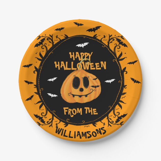 Happy Halloween Spooky Pumpkin Carving Party Paper Plate (Front)