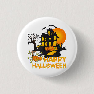Happy Halloween Spooky Pumpkin Haunted House Men W 3 Cm Round Badge