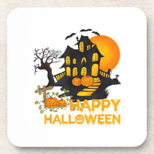 Happy Halloween Spooky Pumpkin Haunted House Men W Coaster