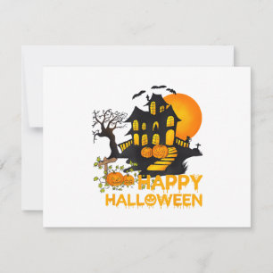 Happy Halloween Spooky Pumpkin Haunted House Men W Holiday Card