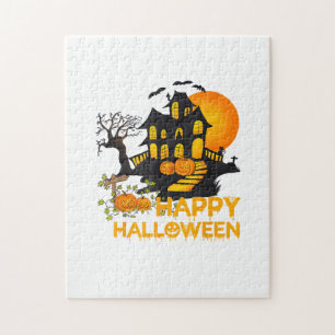 Happy Halloween Spooky Pumpkin Haunted House Men W Jigsaw Puzzle