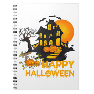Happy Halloween Spooky Pumpkin Haunted House Men W Notebook