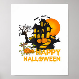 Happy Halloween Spooky Pumpkin Haunted House Men W Poster