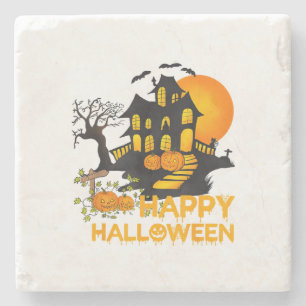 Happy Halloween Spooky Pumpkin Haunted House Men W Stone Coaster
