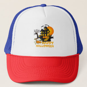 Happy Halloween Spooky Pumpkin Haunted House Men W Trucker Hat