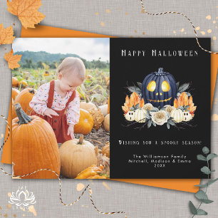 Happy Halloween Spooky Pumpkins Crystals Photo Holiday Card