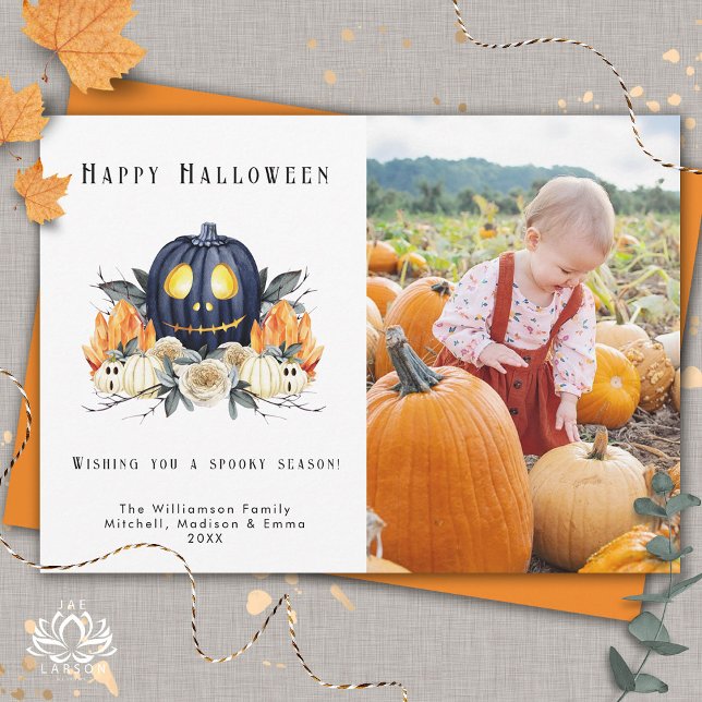 Happy Halloween Spooky Pumpkins Crystals  Photo Holiday Postcard (Creator Uploaded)