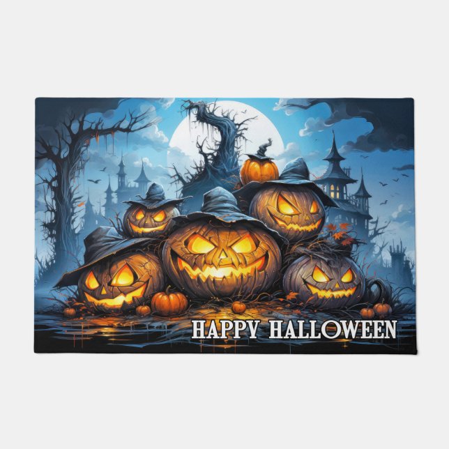 Happy Halloween Spooky Pumpkins Doormat (Front)